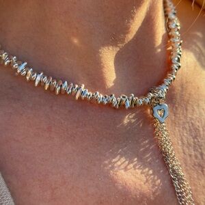 Silver Crystal Necklace with Heart Pendant – Handmade